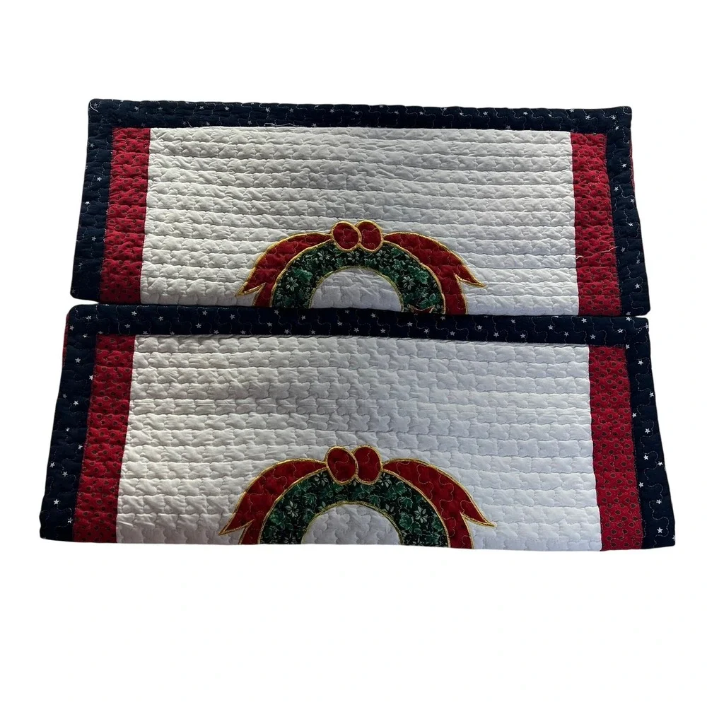 2 Cozy Line‎ Quilted Pillow Shams Home Fashions Christmas Wreath 100% Cotton